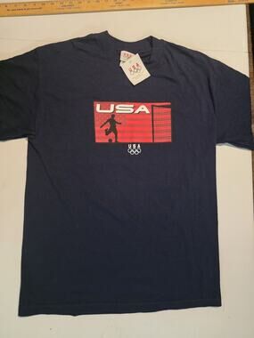 VTG 90s USA Olympics Soccer T Shirt Team USA Olympic NWT Large Navy Blue